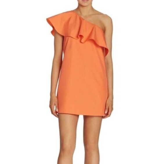 Alice Olivia One Shoulder Ruffle Mini Dress Tangerine Orange Women's Size S